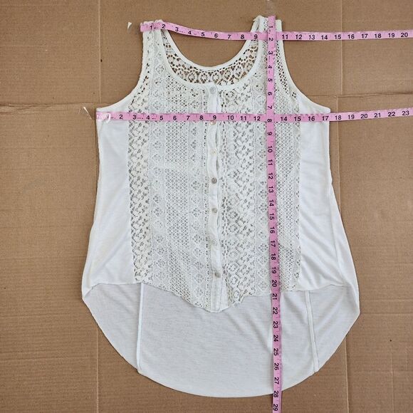 Cream Lace High-Low Top Sleeveless Button Up Sheer Blouse Small - Picture 8 of 13